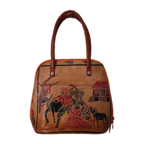 Handbags - Hand Tooled Hand Painted  Leather Hand Bag Moroccan